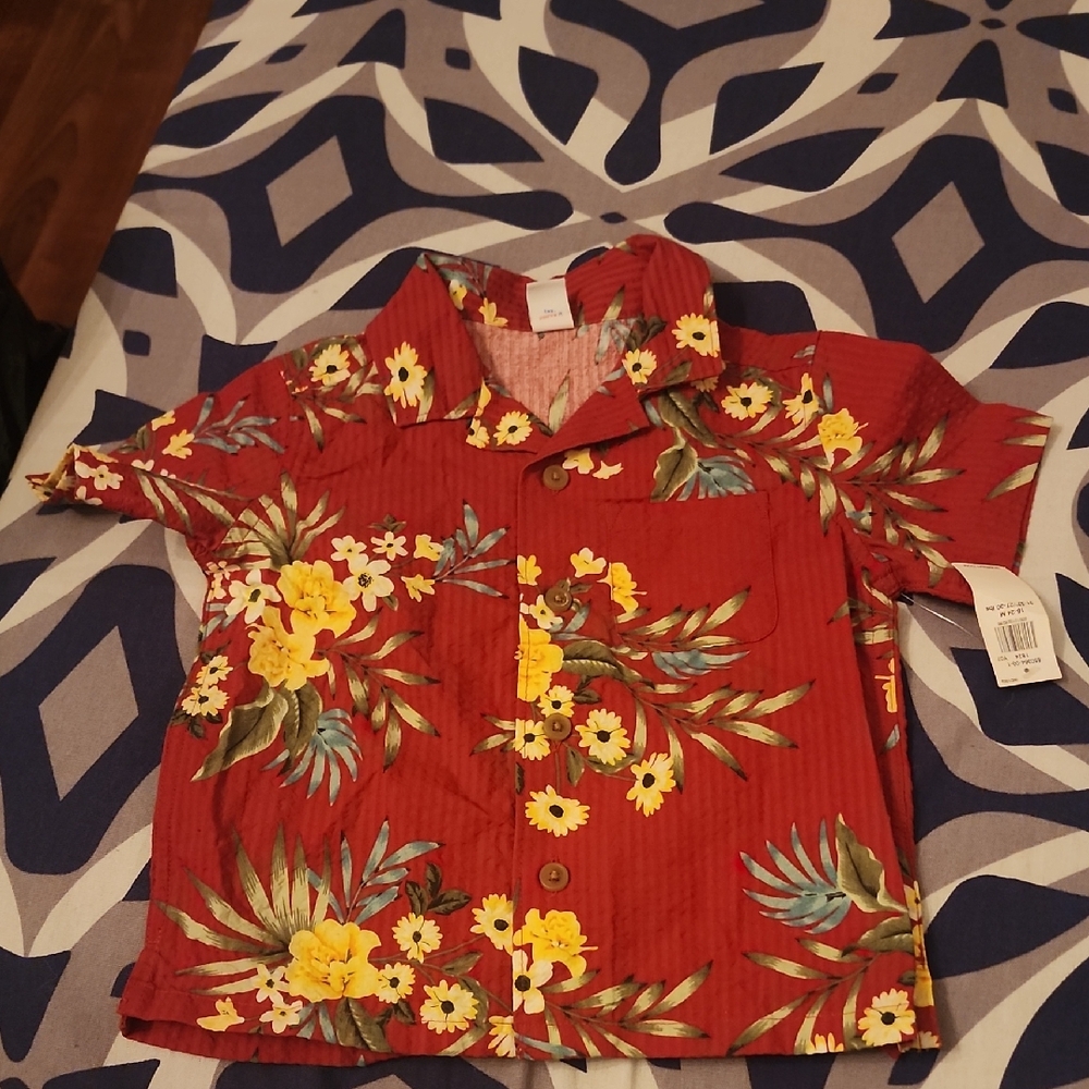 Old Navy Red and Yellow Floral Kids Button Down Shirt